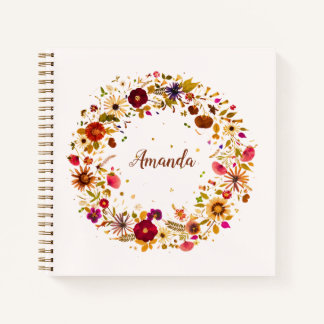 Cuaderno Círculo Florido | Arte de Flor Prensada por S. Fri