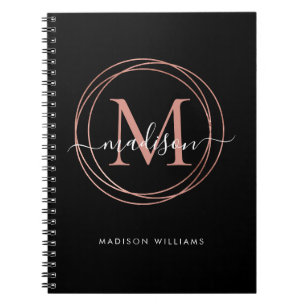 Cuaderno Círculo monograma rosado Rubor Rosa negro moderno