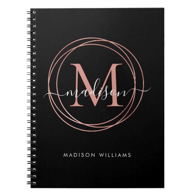 Cuaderno Círculo monograma rosado Rubor Rosa negro moderno (Frente)