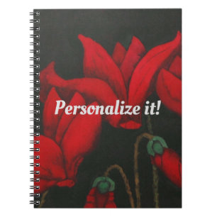 Cuaderno Círculo rojo vivo en un fondo negro oscuro