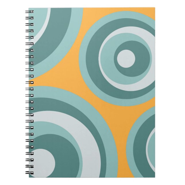 Cuaderno Círculos de estilo retro azul sobre fondo amarillo (Frente)
