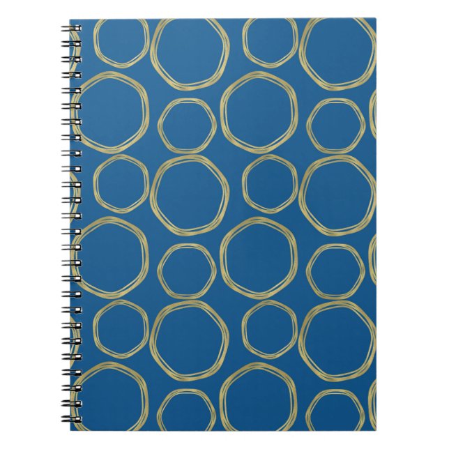 Cuaderno Círculos de oro y moda moderna azul brillante (Frente)