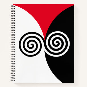 Cuaderno Círculos en espiral abstractos sobre negro, rojo y