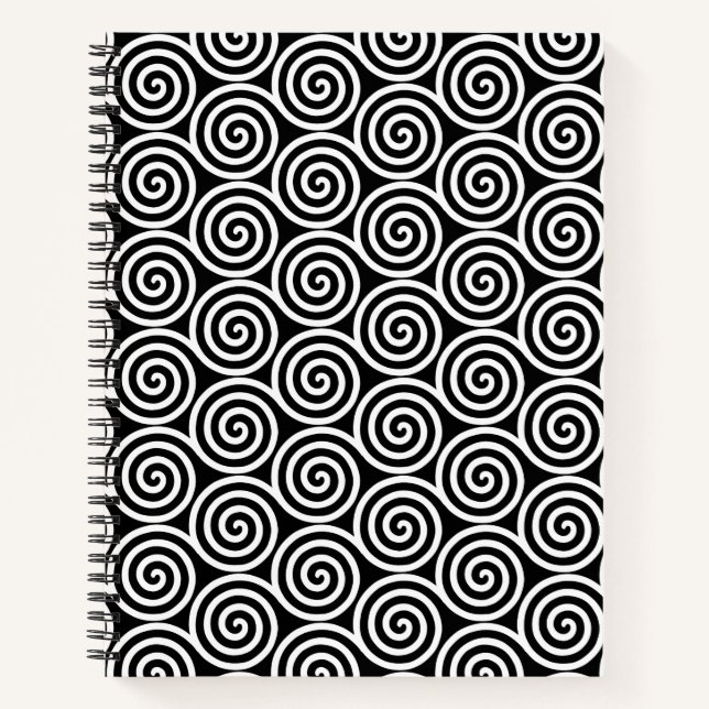 Cuaderno Círculos espirales abstractos en blanco y negro (Anverso)