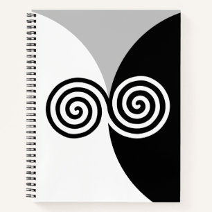 Cuaderno Círculos espirales abstractos sobre gris negro y b