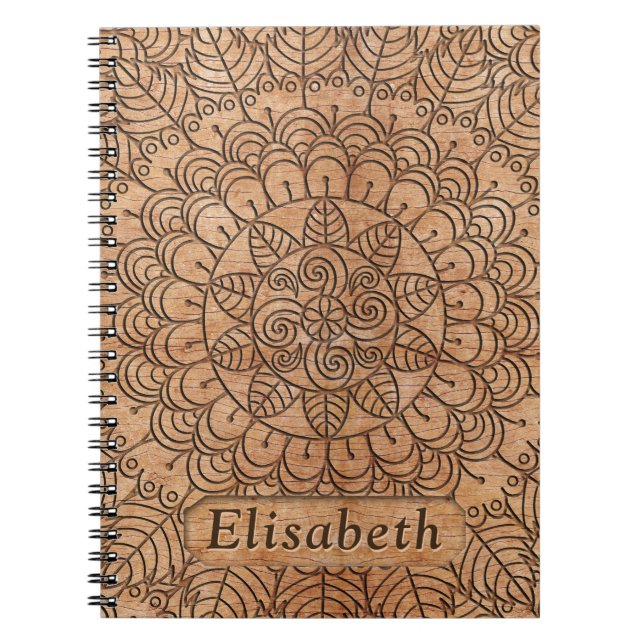 Cuaderno Círculos florales de madera tallada Mandala Person (Frente)