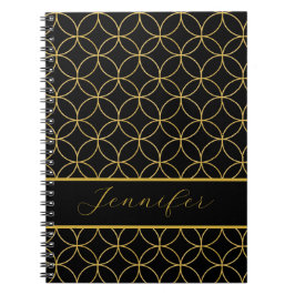 Cuaderno Círculos Personalizados de Negro y Dorado Lujoso