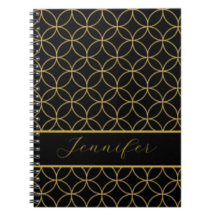 Cuaderno Círculos Personalizados de Negro y Dorado Lujoso