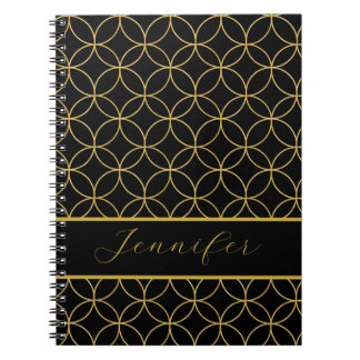 Cuaderno Círculos Personalizados de Negro y Dorado Lujoso