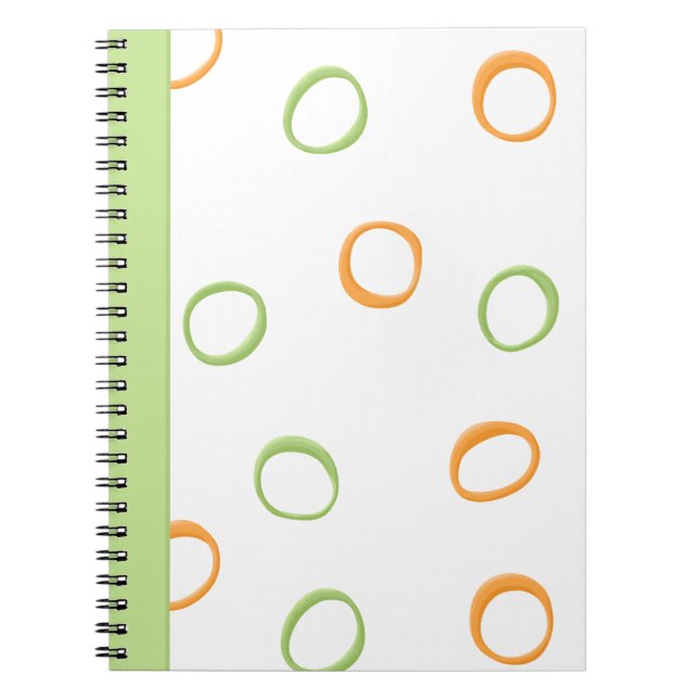 Cuaderno Círculos retro pintados naranja portátil verde (Frente)