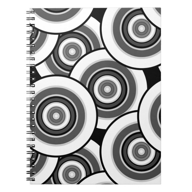 Cuaderno Círculos y anillos patrón geométrico en blanco y n (Frente)