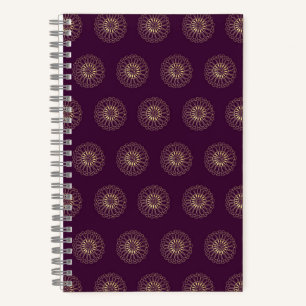 Cuaderno Ciruela Medallones de Flor de Zinnia Dorada