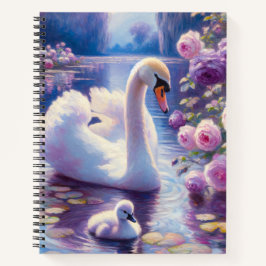 Cuaderno Cisne blanco con Rosas morados