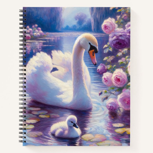 Cuaderno Cisne blanco con Rosas morados (Anverso)