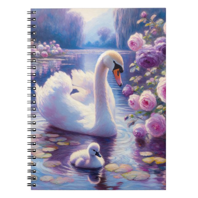 Cuaderno Cisne blanco con Rosas morados (Frente)