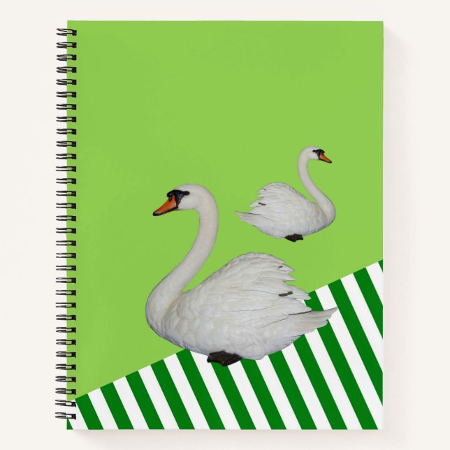 Cuaderno Cisne de banda verde para bloc de notas espiral (Anverso)