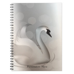 Cuaderno Cisne Hermoso Blanco & Plateado Elegante Chic Pers