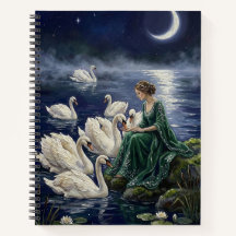 Cisnes celtas Fantasía Artística Nocturna en Lago 