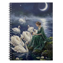 Cuaderno Cisnes celtas Fantasía Artística Nocturna Lago ilu