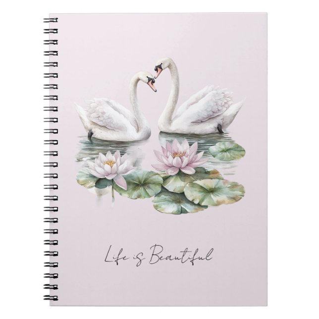 Cuaderno Cisnes Florales Loto Rubor Romántico   (Frente)