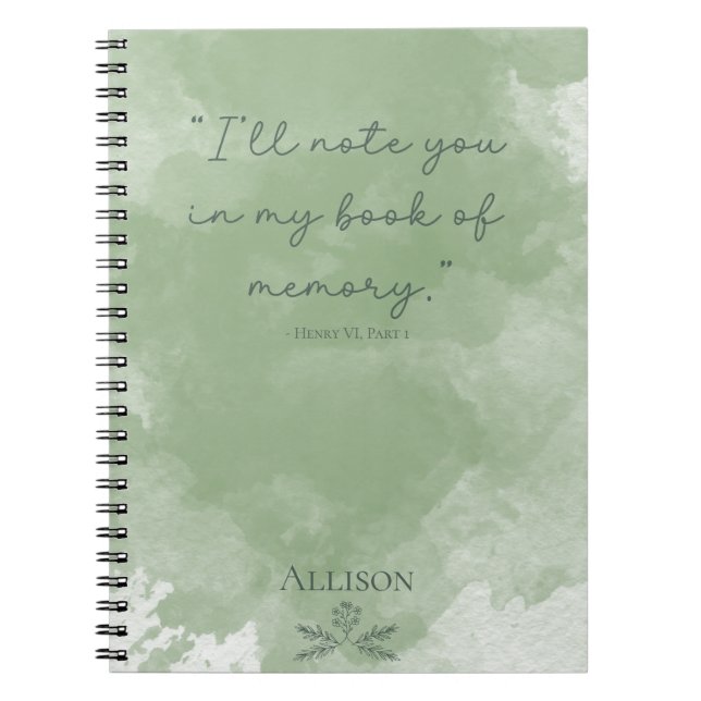 Cuaderno Cita de acuarela elegante verde simple personaliza (Frente)