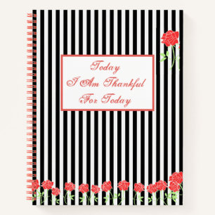 Cuaderno Cita de agradecimiento de flores blancas negras ch