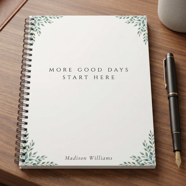 Cuaderno Cita de Autocuidado Botánico Verde Salvia Personal (custom_sage_green_botanical_self_care_quote_trendy_notebook)