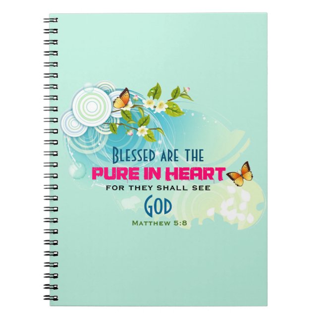 Cuaderno Cita de Beatitude con mariposas y flores (Frente)
