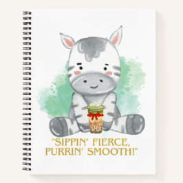 Cuaderno cita de cebra personalizado bebiendo té de bobba