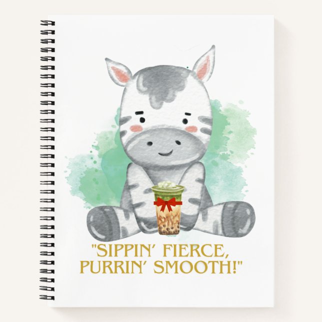 Cuaderno cita de cebra personalizado bebiendo té de bobba (Anverso)