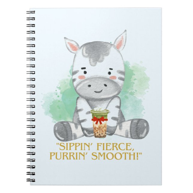 Cuaderno cita de cebra personalizado bebiendo té de bobba (Frente)