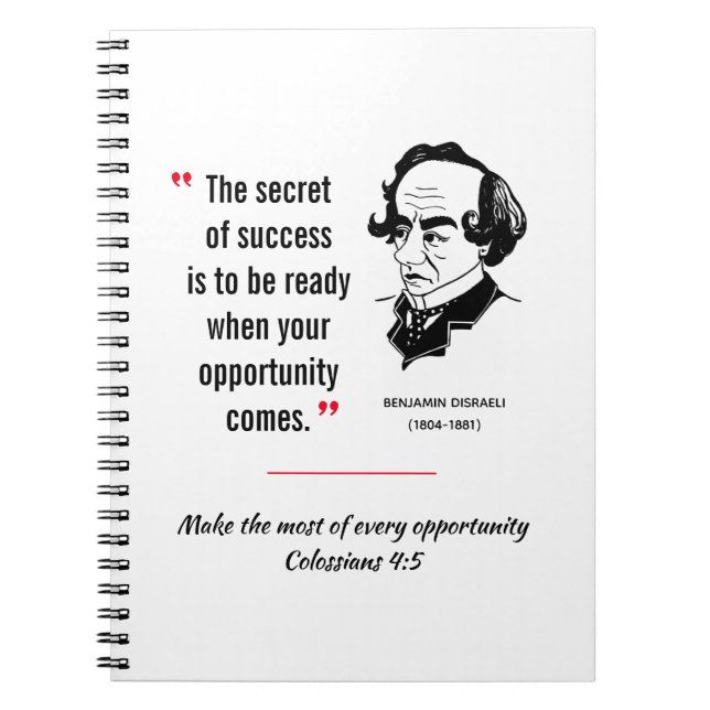 Cuaderno Cita de DISRAELI ÉXITO OPORTUNIDAD Inspirador (Frente)