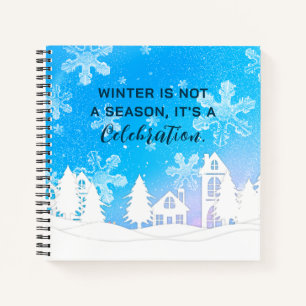 Cuaderno Cita de invierno de Blue White Snow House Snowflak