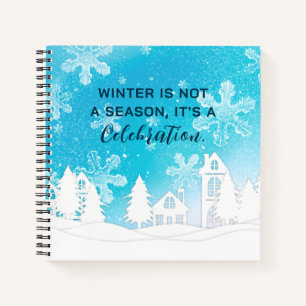 Cuaderno Cita de invierno de Blue White Snow House Snowflak