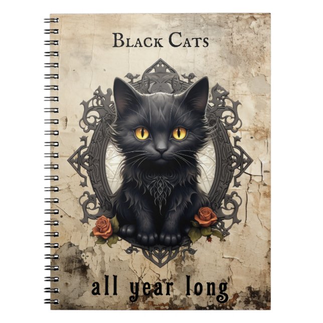 Cuaderno Cita de Personalizado de papel antiguo de gato neg (Frente)