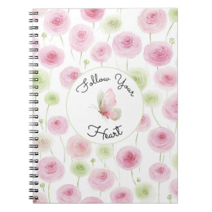 Cuaderno Cita de ranúnculo de menta rosa bonita