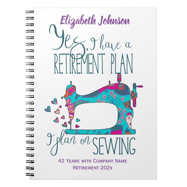 Cuaderno Cita del plan de costura de jubilación divertida (Frente)