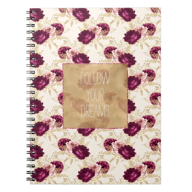 Cuaderno Cita floral crema rosa borgoñona (Frente)