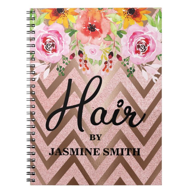 Cuaderno Cita Floral de Rosa de pelo Purpurina de oro (Frente)