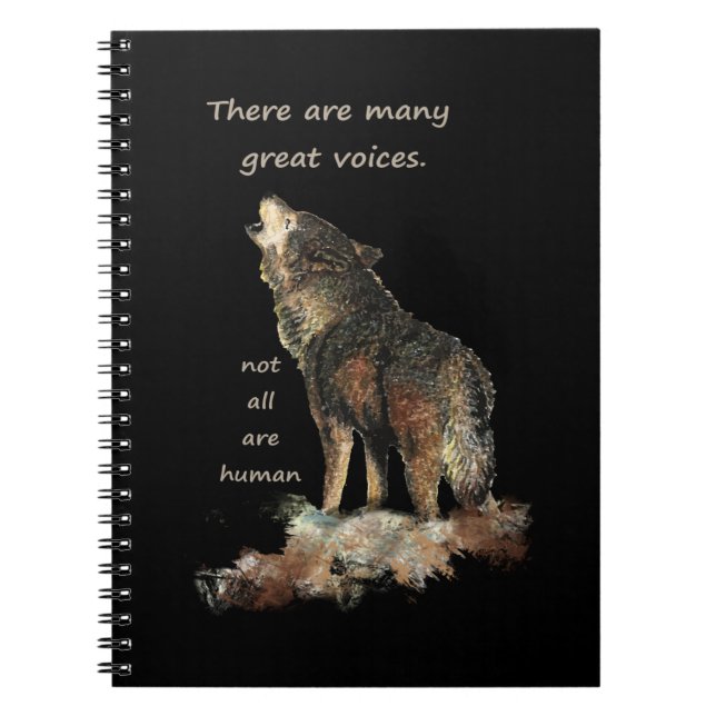 Cuaderno Cita Inspiradora del lobo de muchas grandes voces (Frente)