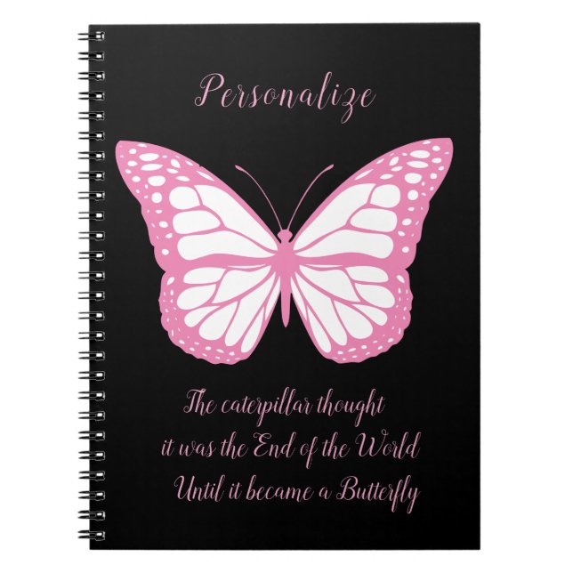 Cuaderno Cita inspiradora para portátil de mariposa negra r (Frente)