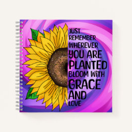 Cuaderno Cita inspiradora y girasol dibujado a mano