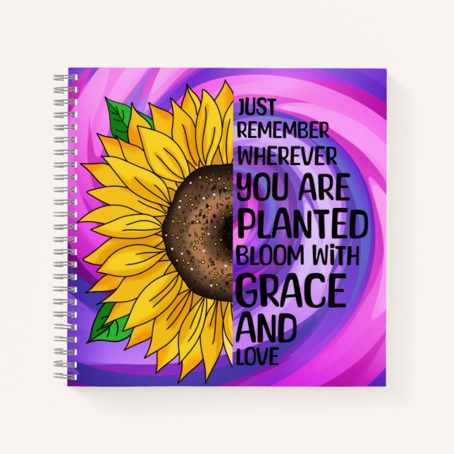 Cuaderno Cita inspiradora y girasol dibujado a mano (Anverso)