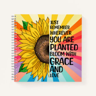Cuaderno Cita inspiradora y girasol dibujado a mano