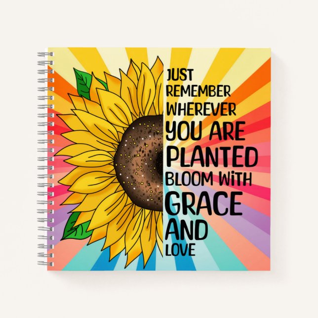 Cuaderno Cita inspiradora y girasol dibujado a mano (Anverso)