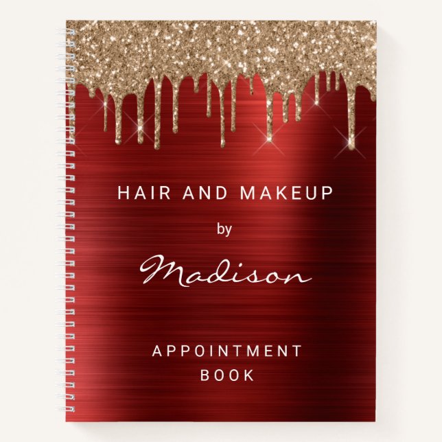 Cuaderno Cita Metalizado con pincel rojo Purpurina de golos (Anverso)