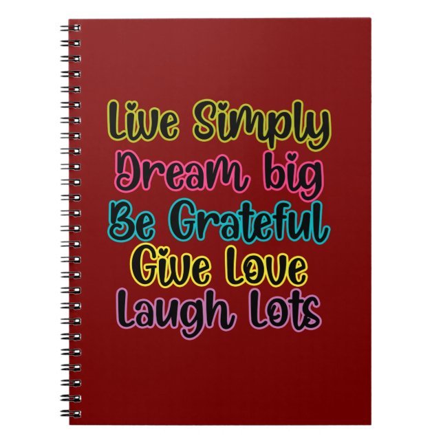 Cuaderno Cita Motivacional Vive Simple Soñar Dar Amor (Frente)