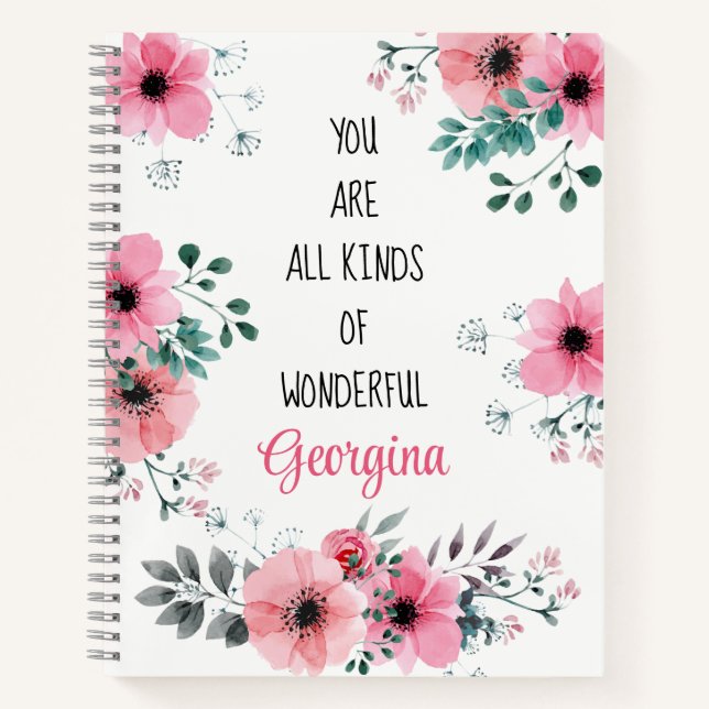 Cuaderno Cita motivadora acuarela Personalizado floral rosa (Anverso)