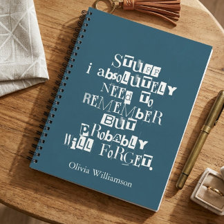 Cuaderno Cita tipográfica azul divertida personalizada en n