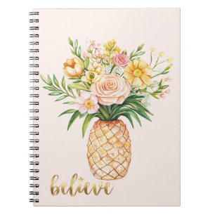 Cuaderno Cita Tropical Piña Floral Oro Cree